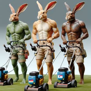 Anthropomorphic Hares Lawn Care | Realistic 8K Illustration