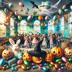 Whimsical Easter and Halloween Fusion in School Setting