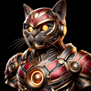 Detailed 3D Cat Image in Red and Gold Armor Costume