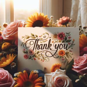 Heartfelt Thank You Note Surrounded by Colorful Flowers