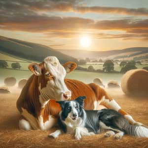 Heartwarming Image of Cow and Border Collie Friendship