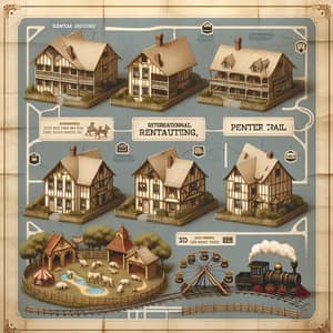 Vintage Parchment-Style Map of Rental Houses & Theme Park