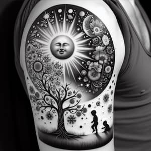 Realistic Black and White Happiness Tattoo Designs