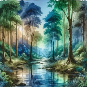 Tranquil Forest Watercolor Painting | Nature Landscape Art