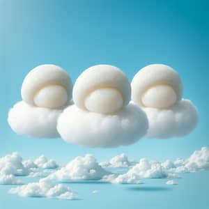 Three Mochi Desserts Floating on Fluffy Clouds