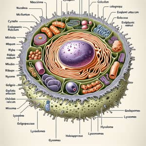 Detailed Illustration of an Animal Cell with Nucleus and Organelles