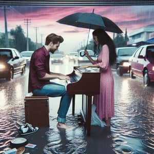 Romantic Piano Performance in the Rain