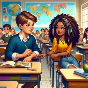 Sentimental Classroom Scene: Boy & Girl Exchanging Notes