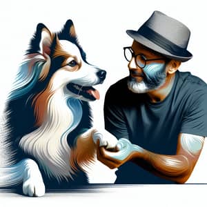 Playful Interaction Between Man and Tricolored Dog