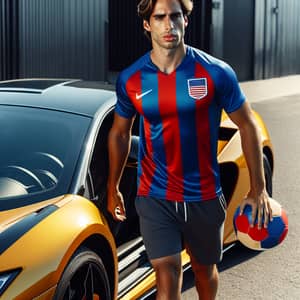 Athletic Footballer Exiting High-End Sports Car | South American Player