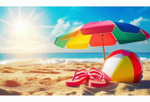 Sunny Beach Scene: Beautiful View with Parasol and Beach Ball