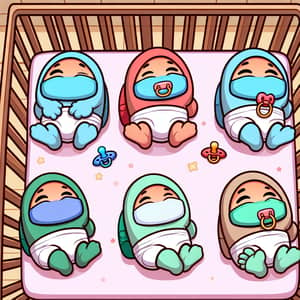 Newborn Among Us Caricatures Sleeping in Cribs