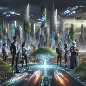 Futuristic City 3000: Diverse Cultural Harmony & Advanced Tech