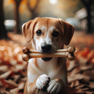 Cute Dog Holding Bone - Playful Canine Companion