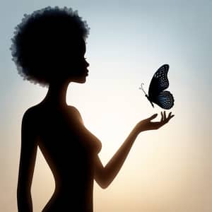 Tranquil Silhouette of African-American Woman with Butterfly
