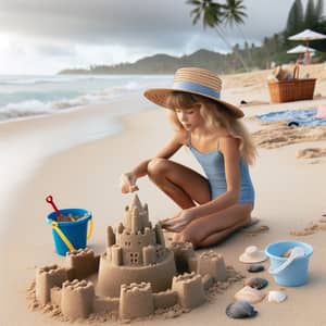 Young Girl Building Sandcastle at Beach | Mini Masterpiece Creation