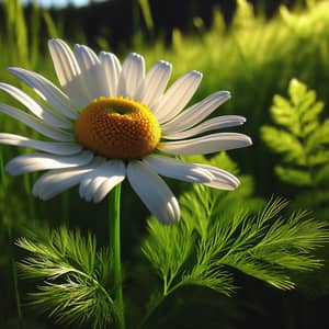 Delicate Chamomile Flower in Lush Green Meadow
