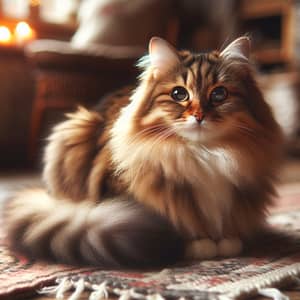 Fluffy Mixed-Breed Cat | Cozy Indoor Setting