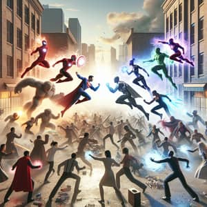 Superpowered Beings Clash with Ordinary Humans in Chaotic Urban Scene