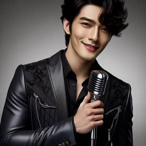 Professional Asian Male Singer with Silver Microphone