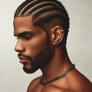 Dominican Man with Stylish Cornrows, Ear Piece, and Chain