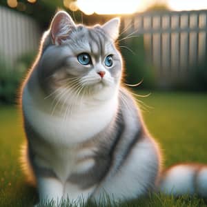 Graceful Domestic Shorthair Cat with Sapphire Blue Eyes on Green Grass