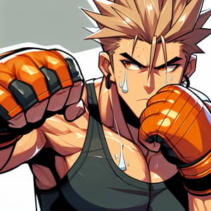Muscular Male Character with Spiky Blonde Hair Pack a Punch