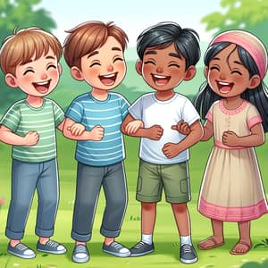 Diverse Group of Young Boys and Girl Laughing | Outdoor Scene