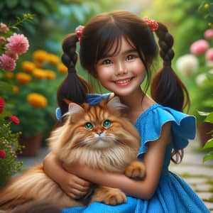 Adorable South Asian Girl with Red Cat - Heartwarming Image