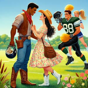 Country Boyfriend & Girlfriend Romantic Date Field Football Cheer Couple
