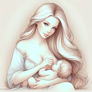 Delicate Blue-Eyed Mother Nursing Her Child