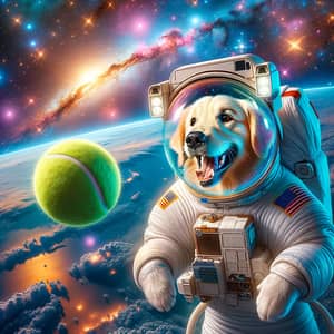 Playful Golden Retriever Astronaut in Space
