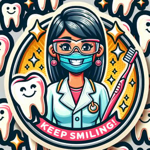 Colorful South Asian Female Dentist Sticker - Keep Smiling!