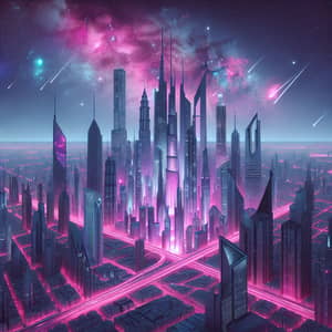 Future City Skyline - Neon Pink Architecture | Stunning Twilight Sky