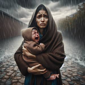 Mother Holding Crying Baby in Rain | Emotional Scene