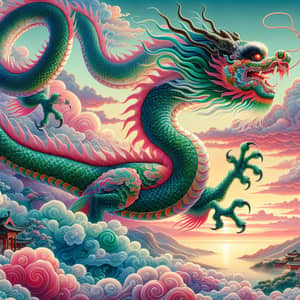 Vibrant Chinese Dragon in Serene Skies | Mythical Scene