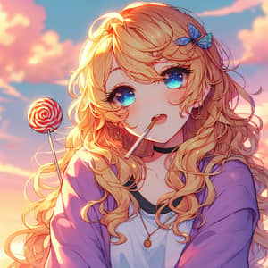 Blonde Anime Girl with Swirl Lollipop | Anime Character Art