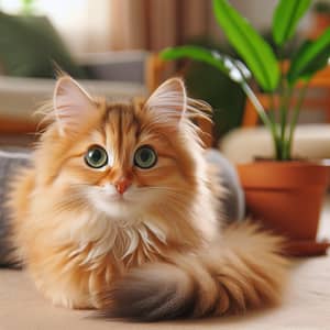 Adorable Ginger Cat with Bright Green Eyes | Cozy Indoor Setting
