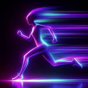 Vibrant Neon Running Woman in Purple Silhouette