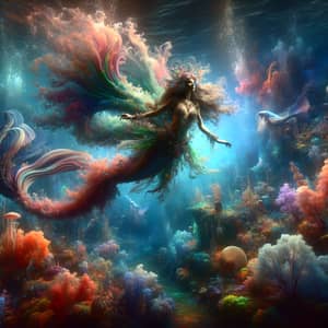 Surreal Underwater World with Middle-Eastern Mermaid