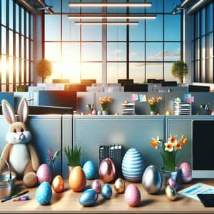 Colorful Easter Eggs and Bunny in Corporate Office