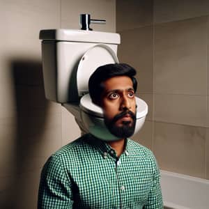 Surreal Toilet Bowl on Human Head - Modern Bathroom Composition
