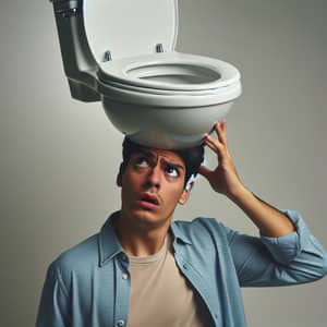Surreal Toilet Bowl on Human Head: Whimsical Contrasts