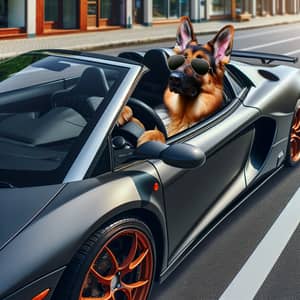 German Shepherd Driving Luxury Sports Car