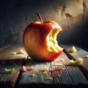 Vibrant Image of Eaten Apple on Rustic Table