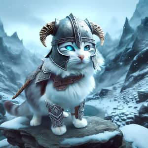 Fantasy Warrior Cat in Snow-White Fur - Magical Skyrim-Inspired Feline
