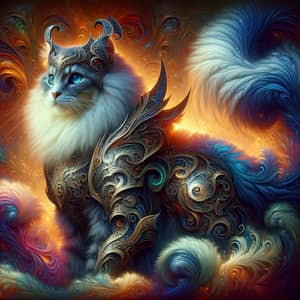 Majestic Nordic Armor Cat | Vibrant Fantasy Digital Art