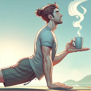 Morning Yoga Pose with Coffee: Tranquil Animated Illustration