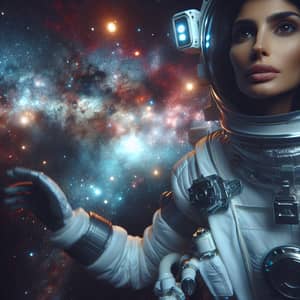 Futuristic Astronaut Woman Explores Outer Space