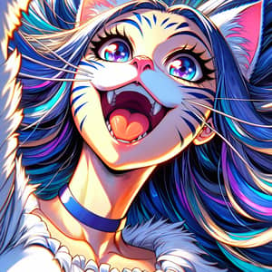 Majestic Young Cat Woman Anime Illustration | Vibrant & Expressive Artwork